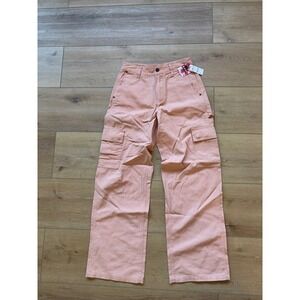 Roxy Lefty Cargo Pants Peach Pink Cotton Canvas Wide Leg Utility size Small